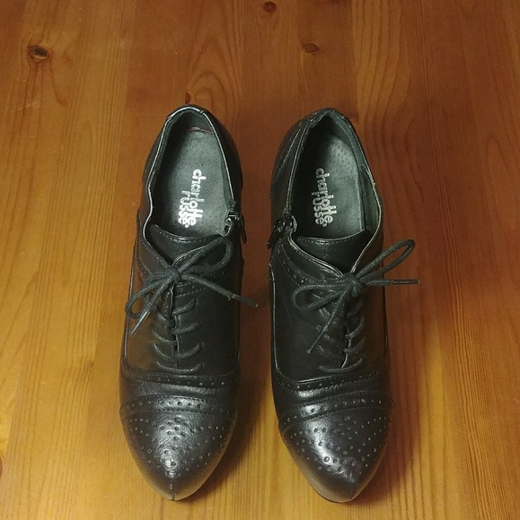 *SOLD* GUC BLACK LEATHER CHARLOTTE RUSSE HEELS - Picture 2 of 5